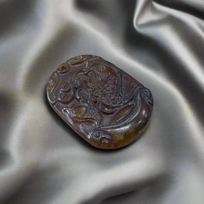 Brown Jade Fish Charm, Hand Carving, 20.8gr, 47x35x7mm