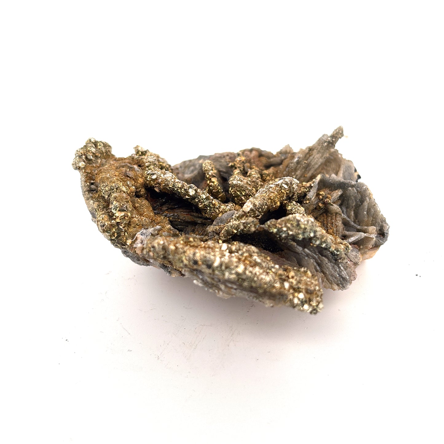 Pyrite on Calcite, Morocco, 7x7x2cm, 187gr