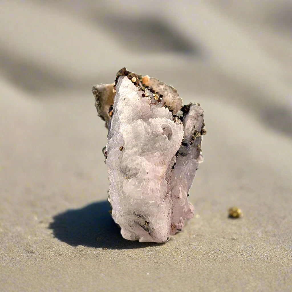 Pyrite on Quartz from Morocco, 7x5x3.5cm, 111gr