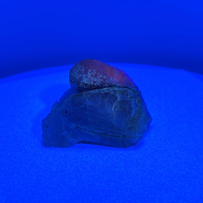Fluorescent Hackmanite & Calcite on Quartz, Pakistan, 85.13gr