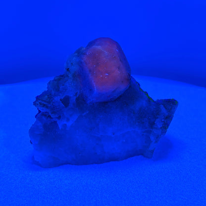 Fluorescent Hackmanite & Calcite on Quartz, 159.06gr, Pakistan