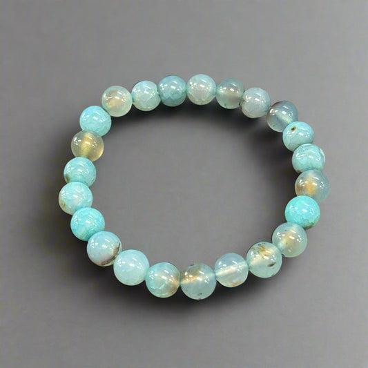 8mm Round Natural Blue Agate Bracelet - With Elastic Inner Band