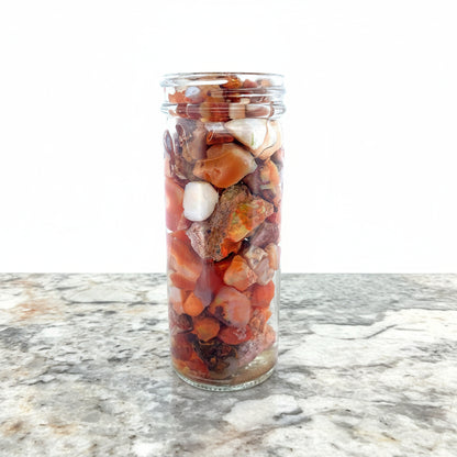 4.25 Fluid Oz Jar of Mexican Fire Opal, Stable, for cutting rough & inlay.