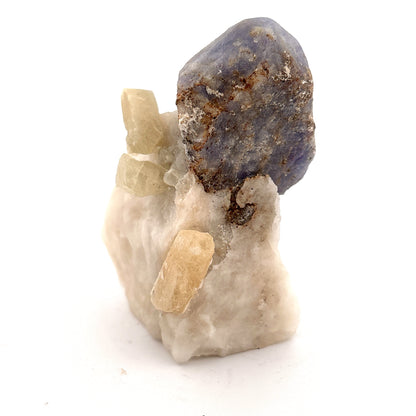 Fluorescent Hackmanite & Calcite on Quartz, Pakistan, 149.58gr