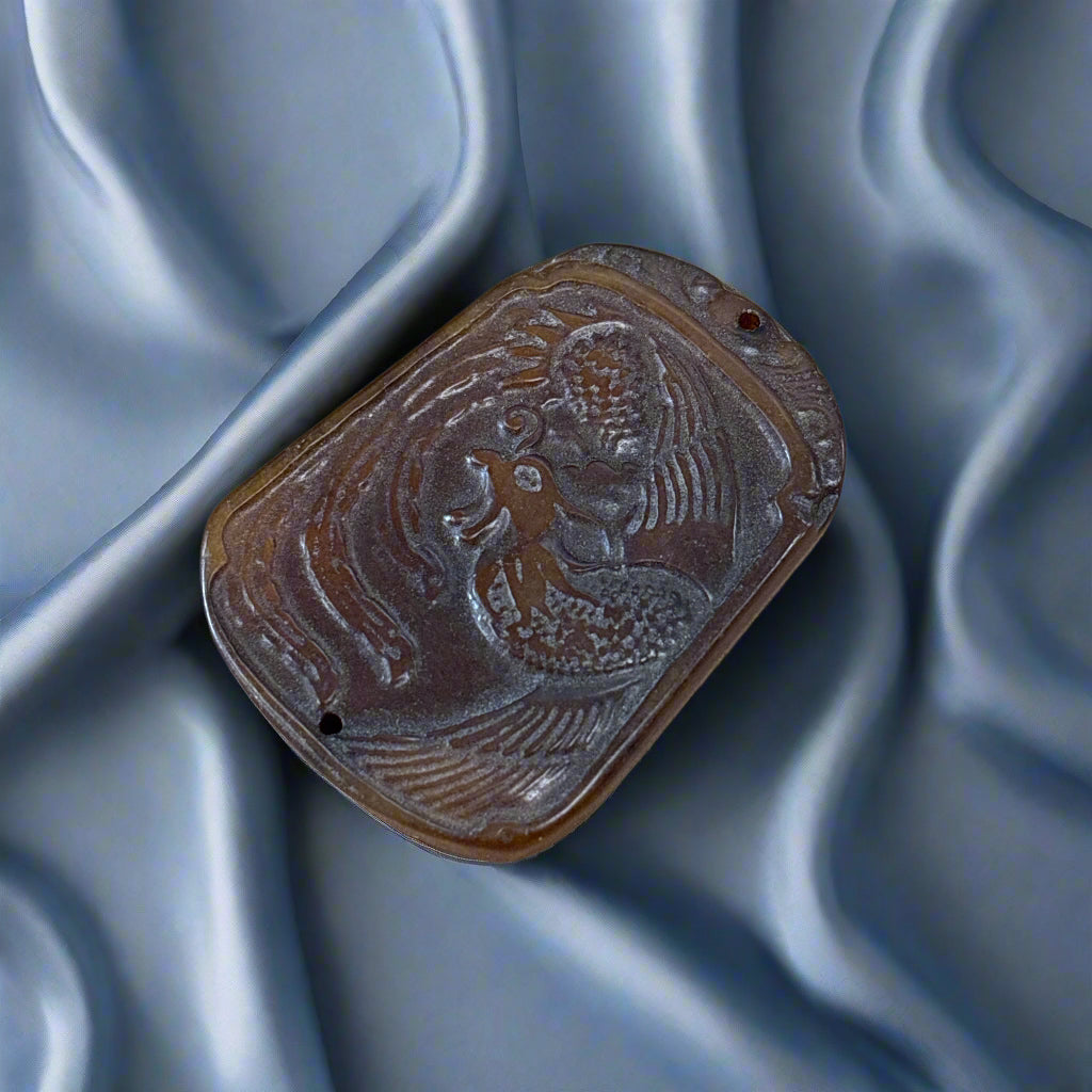Brown Jade Charm, Hand Carved, 24.77gr, 52x38x6mm