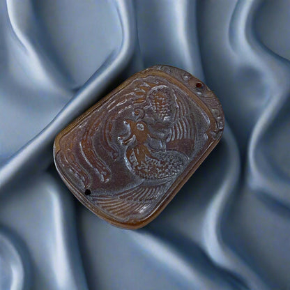 Brown Jade Charm, Hand Carved, 24.77gr, 52x38x6mm