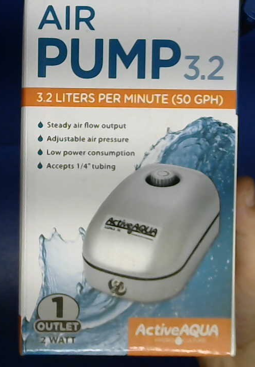 CLOSEOUT Active Aqua 2 Watt 3.2 LPM 50 Single Outlet Aquaponics Air Pump