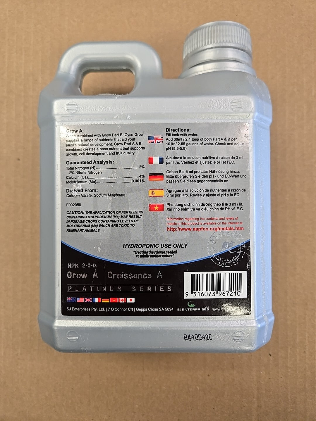 CLOSE OUT - CYCO Liter Grow A 1L, Platinum Series Liquid Nutrients Hydroponic