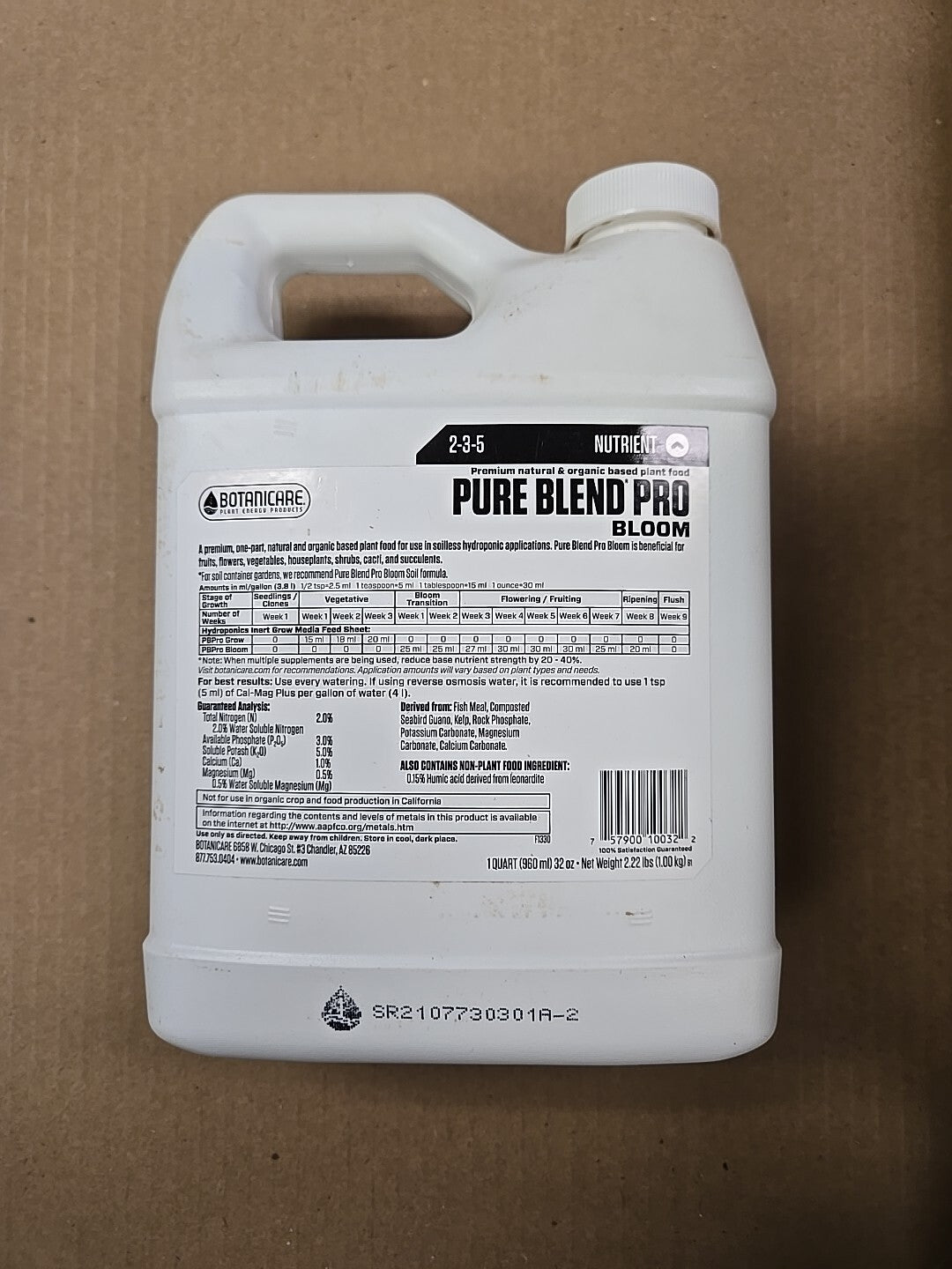 Botanicare Pure Blend Pro Bloom 1 Quart pureblend pbp hydroponic