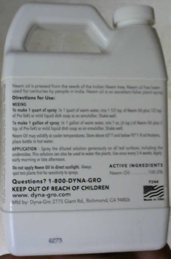 1 Dyna Pure Neem Oil 32oz ounce 1 Quart  - dyna gro fertilizer plant nutrient