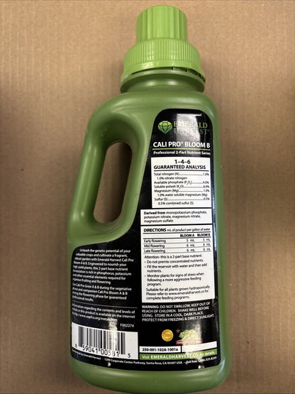 Emerald Harvest - Cali Pro Bloom B - Quart - Professional 2-Part Base Nutrient