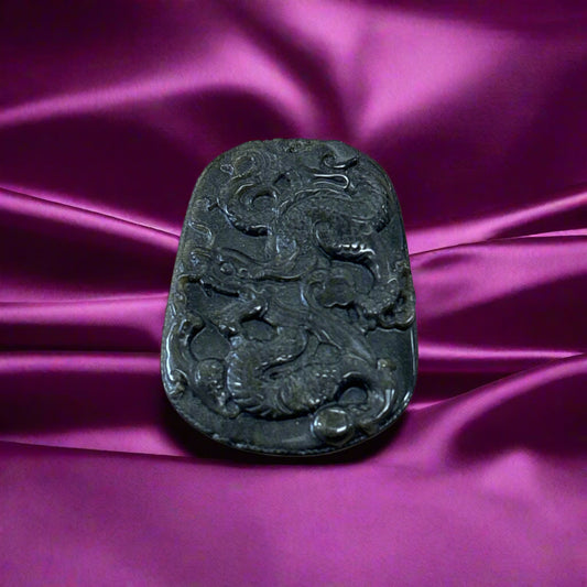 Dark Green Jade Carving, 28.6gr, 55x42x8mm