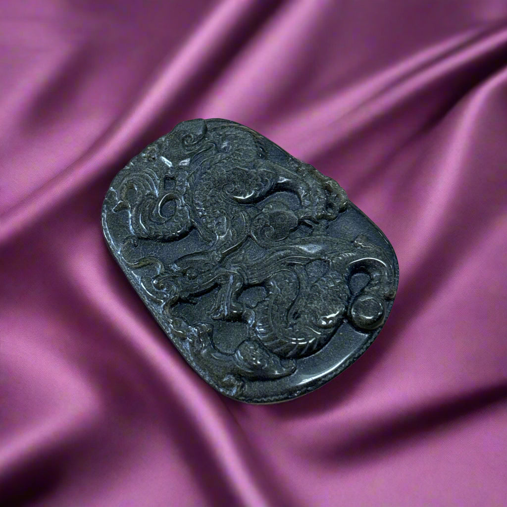 Dark Green Jade Carving, 28.6gr, 55x42x8mm