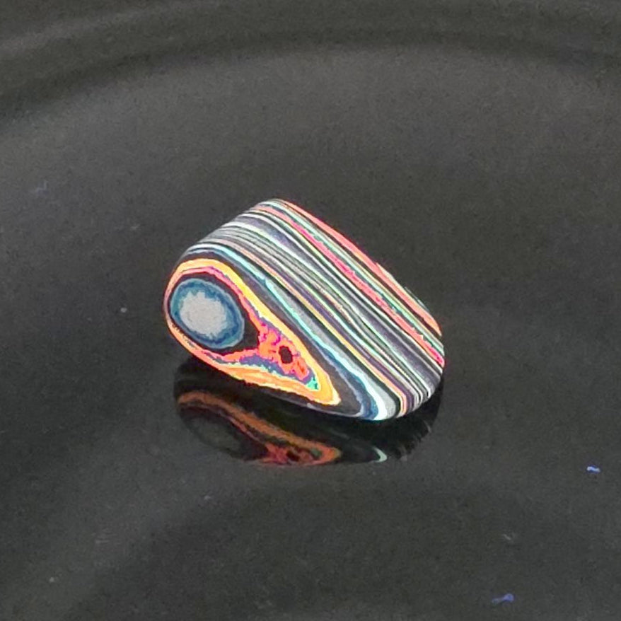 Funkrite Free From Cabocheon “Fordite” Galveston, TX, 26x18x12mm, 24.41ct - Highly Fluorescent