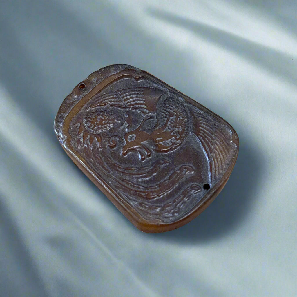 Brown Jade Charm, Hand Carved, 24.77gr, 52x38x6mm