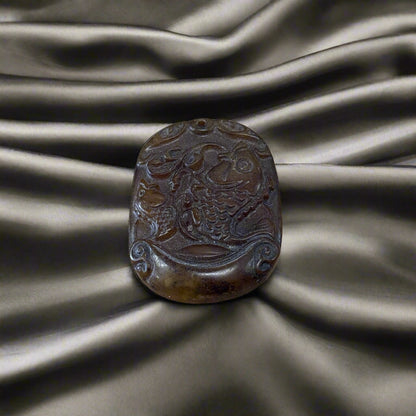 Brown Jade Fish Charm, Hand Carving, 20.8gr, 47x35x7mm