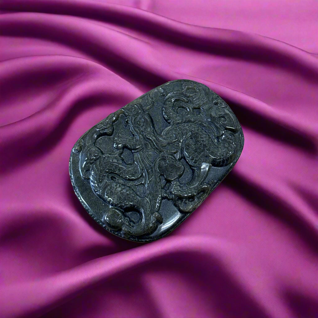 Dark Green Jade Carving, 28.6gr, 55x42x8mm