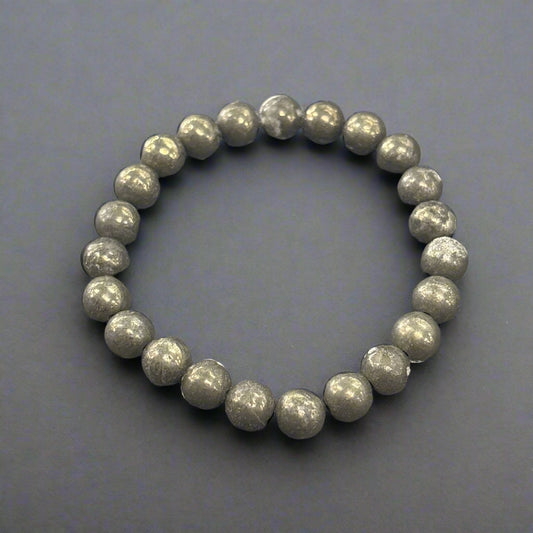 8mm Round Natural Pyrite Bracelet - With Elastic Inner Band