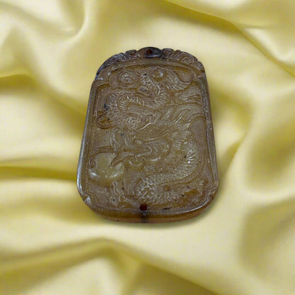 Light Brown Jade Dragon Charm, 29.75gr, 53x38x8mm