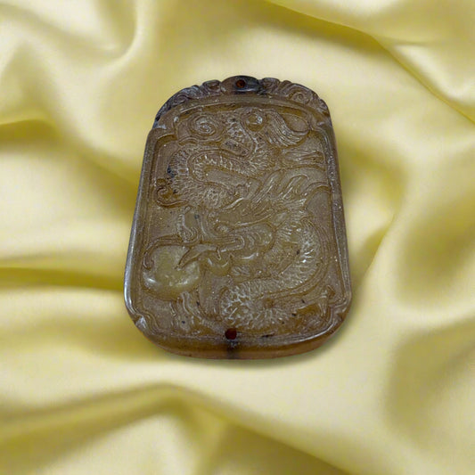 Light Brown Jade Dragon Charm, 29.75gr, 53x38x8mm