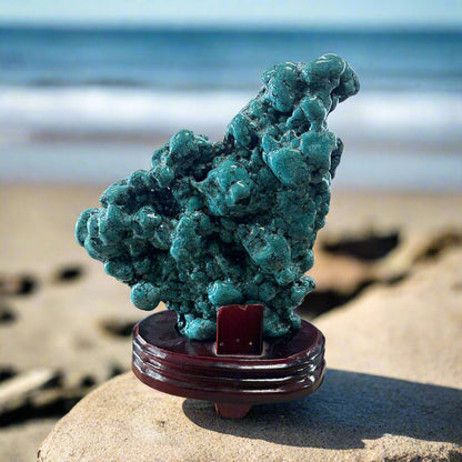 Polished Chinese Turquoise Specimen on Wood Base, 9.5" Tall, 4.57 LB