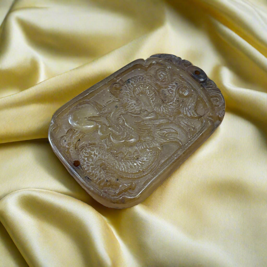 Light Brown Jade Dragon Charm, 29.75gr, 53x38x8mm