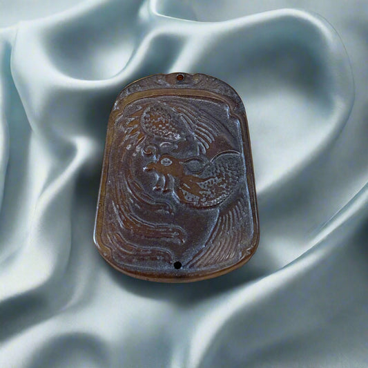 Brown Jade Charm, Hand Carved, 24.77gr, 52x38x6mm