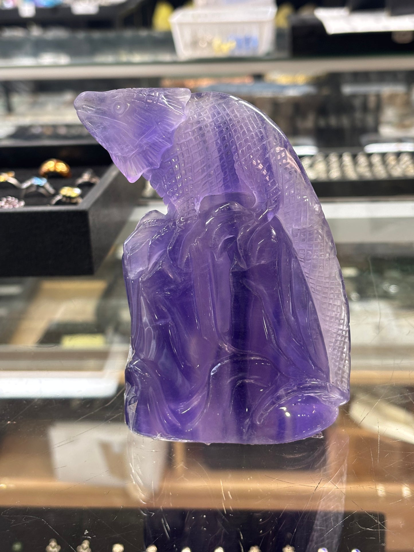 Hand Carved Purple Flourite Iguana, 10x3x13cm, 761gr, Morocco