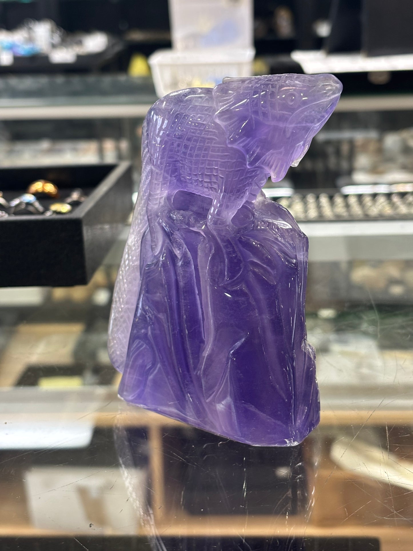 Hand Carved Purple Flourite Iguana, 10x3x13cm, 761gr, Morocco