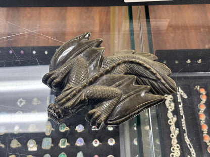 Hand Carved Gold Sheen Obsidian Dragon, 427gr, 14x13x3cm, China