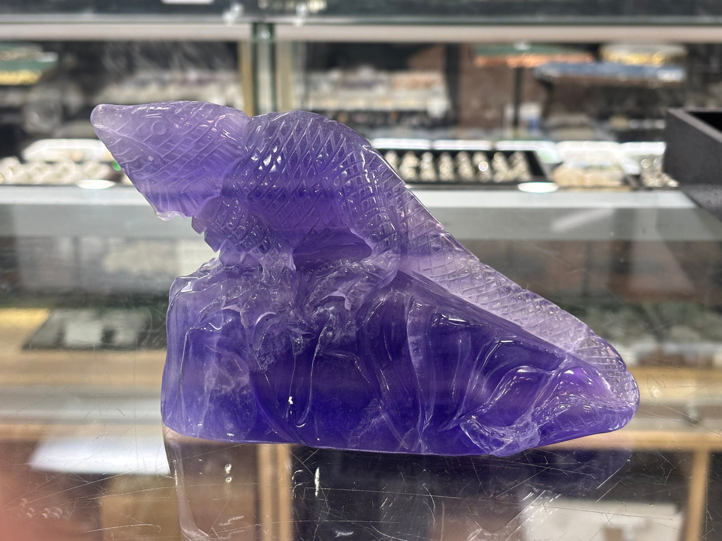 Hand Carved Purple Flourtie Lizard, 17x5x10cm, 1079gr, Morocco