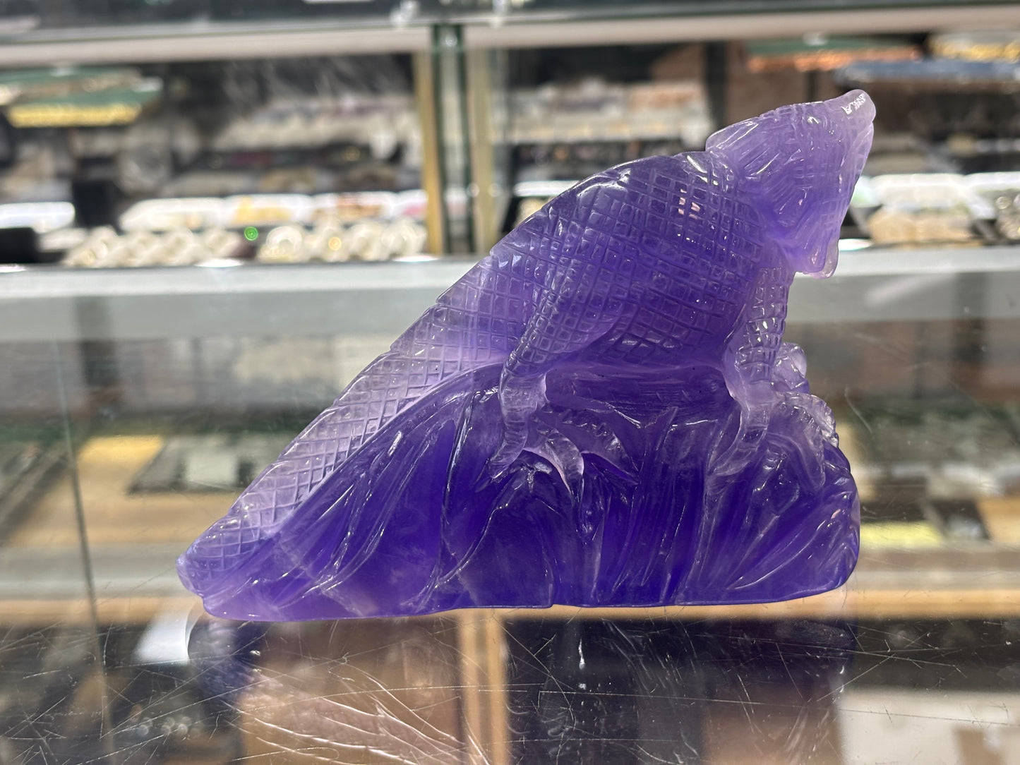 Hand Carved Purple Flourtie Lizard, 17x5x10cm, 1079gr, Morocco