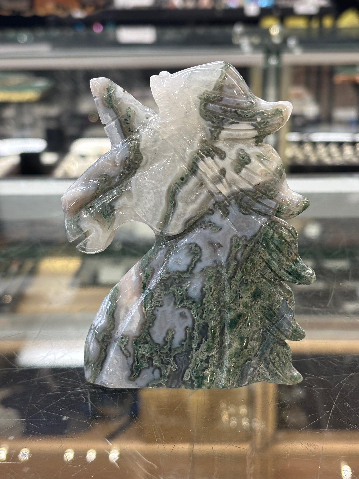 Hand Carved Agate Unicorn, 276gr, 9x1.5x11.5cm, Morocco