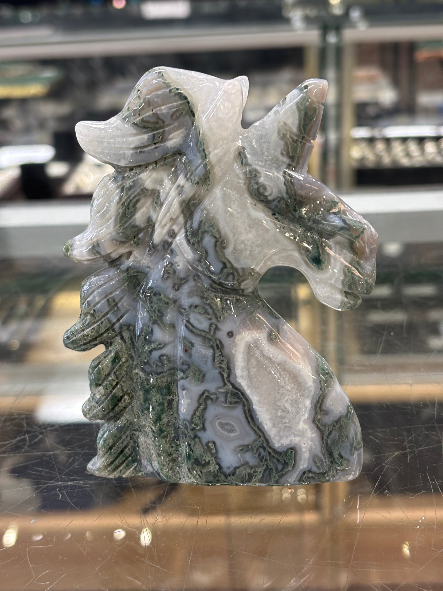 Hand Carved Agate Unicorn, 276gr, 9x1.5x11.5cm, Morocco