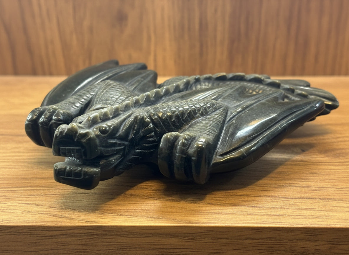 Hand Carved Gold Sheen Obsidian Dragon, 427gr, 14x13x3cm, China