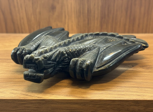 Hand Carved Gold Sheen Obsidian Dragon, 427gr, 14x13x3cm, China