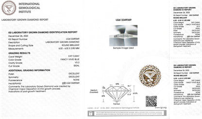 Certified Lab Grown Diamond, 0.97ct, VS2, Fancy Vivid Blue, 6.33 - 6.32 x 3.95mm
