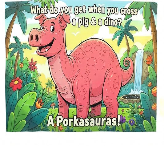Pig Dino Joke Sticker - 9x8 cm