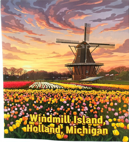 De Zwaan Windmill Sticker at Dawn -  8x9 cm