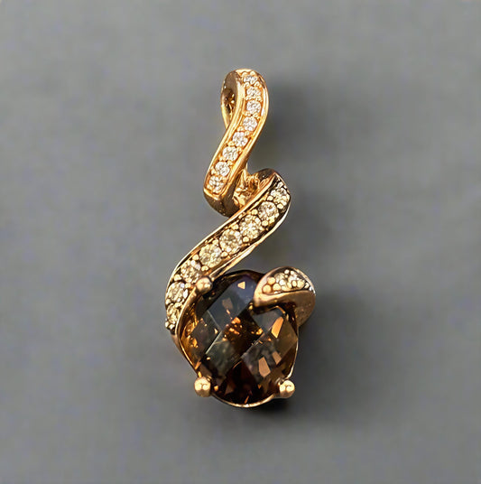 14k Yellow Gold Estate Smokey Quartz & Diamond H/I1 Pendant