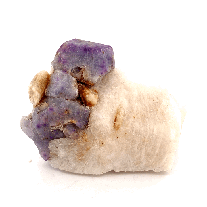 Fluorescent Hackmanite & Calcite on Quartz, Pakistan, 99.19gr