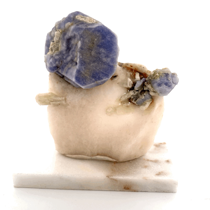 Fluorescent Hackmanite & Calcite on Quartz, Pakistan, 183.74gr