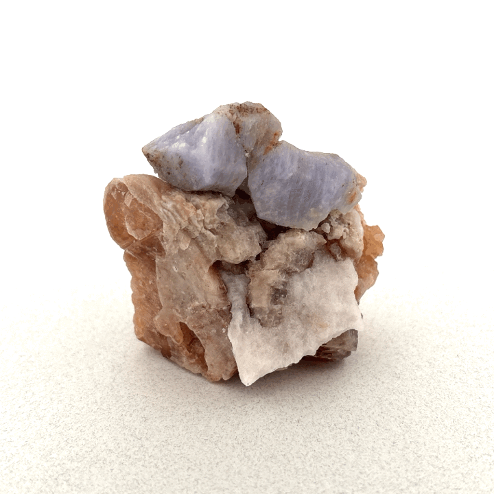 Fluorescent Hackmanite & Calcite on Quartz, Pakistan, 120.42gr
