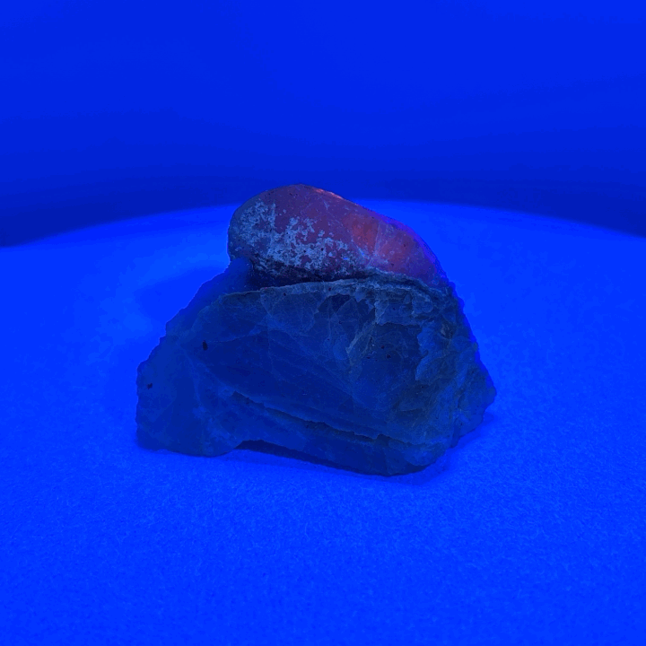 Fluorescent Hackmanite & Calcite on Quartz, Pakistan, 85.13gr