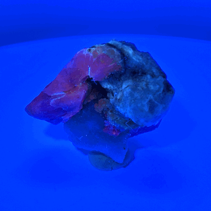 Fluorescent Hackmanite & Calcite on Quartz, Pakistan, 38.95gr