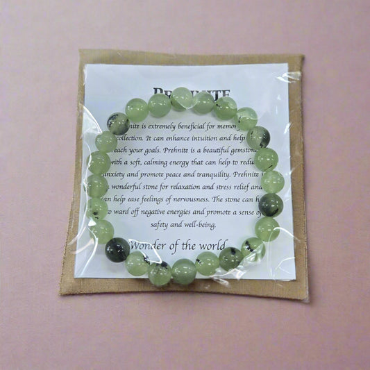 8mm Round Natural Prehnite Bracelet - With Elastic Inner Band