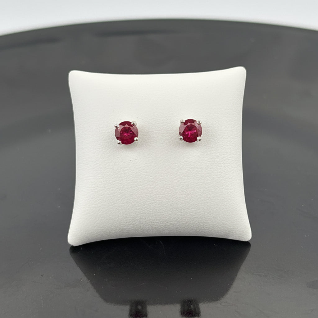 14K Natural Ruby Earrings, 4.75mm, Madagascar