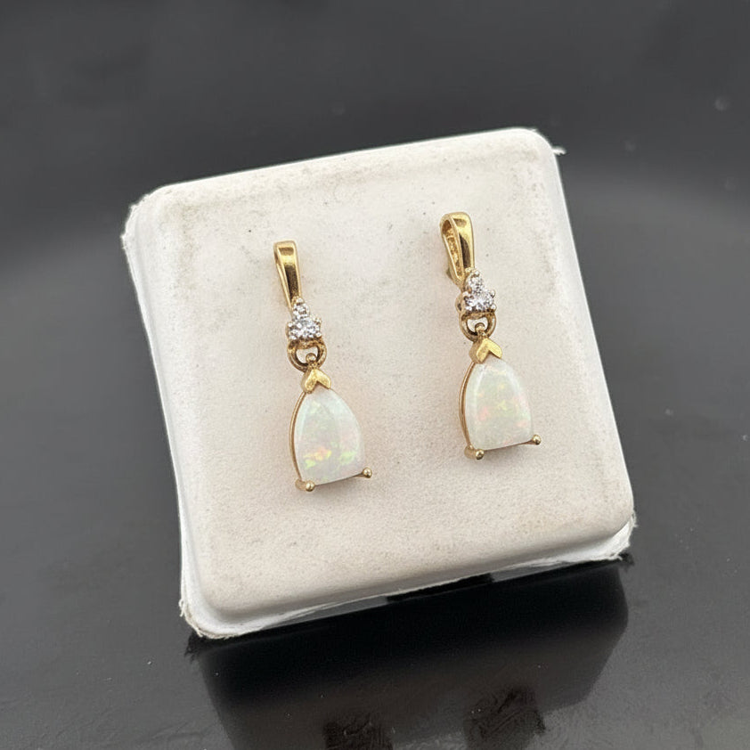 10K Opal & Diamond Dangle Earrings, 1.57gr