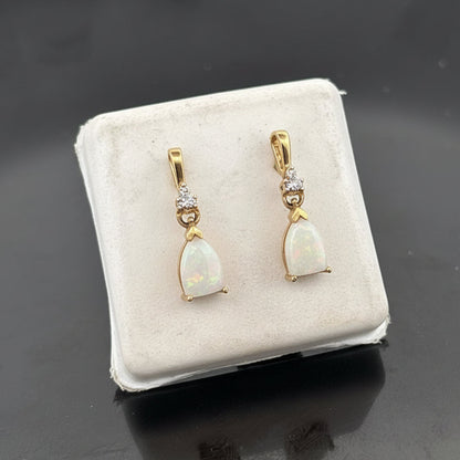 10K Opal & Diamond Dangle Earrings, 1.57gr