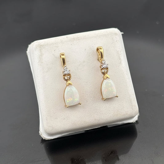 10K Opal & Diamond Dangle Earrings, 1.57gr
